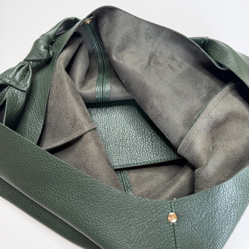 ANTHROPOLOGIE The Love Knot Sloucy Hobo Bag Forest Green Pebbled Knotted Strap - Picture 8 of 10